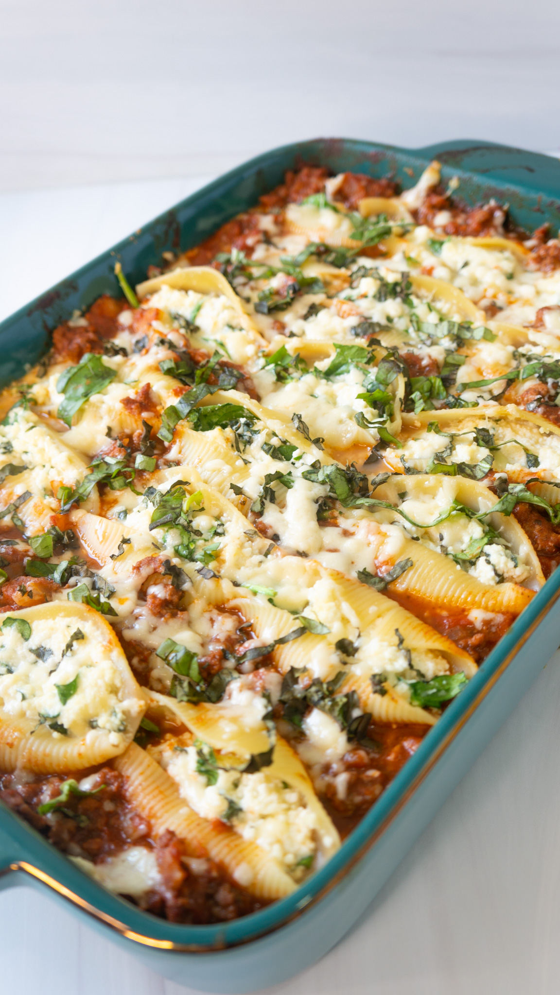 Spinach Ricotta Stuffed Shells With Meat Sauce - Eats With Jae