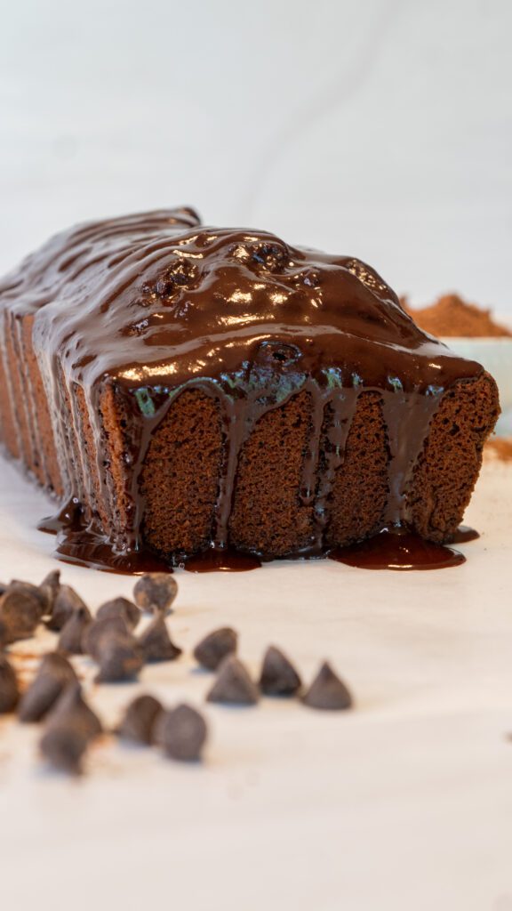 chocolate loaf cake with chocolate ganache